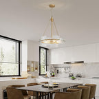 XINGQI Gold Chandelier Modern Farmhouse 6-Light 19.7" Water Ripple Glass Drum Chandeliers Height Adjustable Rustic Pendant Lighting Fixture for Dining Room Living Room Kitchen Island Bedroom