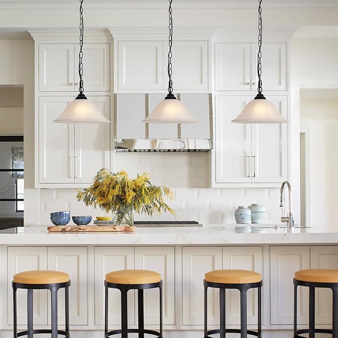 Vintage Plug in Pendant Light,Hanging Lights with Plug in Cord,16.4Ft Cord & 14.7Ft Chain Dimmable Black Hanging Light Fixture,Hanging Lamp with On/Off Switch for Kitchen,Bedroom,Living Room