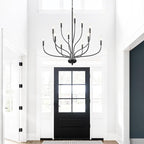 12-Lights Black Farmhouse Chandelier for Dining Room, 34 Inch Large Chandeliers for High Ceilings Foyer Modern Pendant Light Fixture for Living Room Entryway Hallway Kitchen Island E12