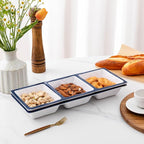 3-Section Divided Serving Trays, Talavera 14.75”x 6” Unbreakable Melamine Serving Platter for Serving Food, 3 Compartment Condiment Tray, Rectangular Condiment Server Set of 2