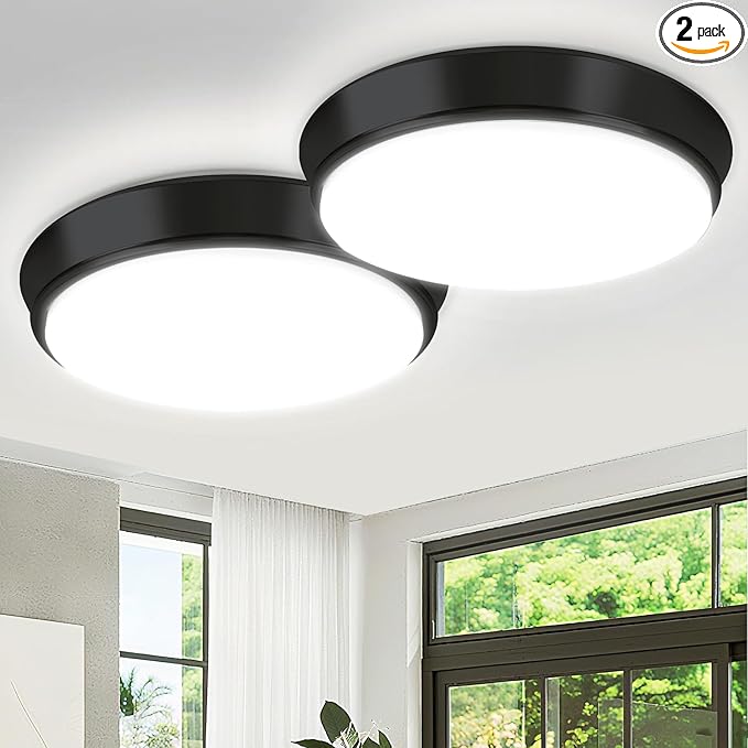 36W Black Flush Mount LED Ceiling Lights, 13in 4000lm Super Bright Dimmable LED Ceiling Light Fixtures, 2700K/3000K/4000K/5000K/6500K Adjust, Modern Ceiling Lamp for Bathroom Hallway, 2-Pack