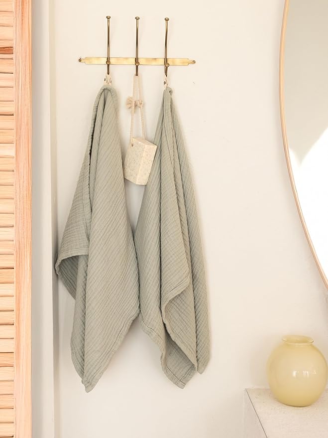 Muslin Bath Towels Pack of 2-32"x67" Inch Large Size, 100% Turkish Cotton, Thin, Soft, Quick-Dry, Lint-Free, Muslin Bathroom Towels (Sage Green, Pack of 2 Bath Towels)