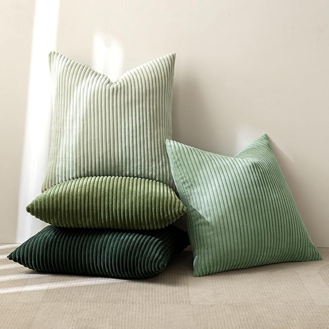 MIULEE Boho Farmhouse Sage Green Throw Pillow Covers 20x20 Inch Set of 4 Mordern Nordic Cushion Covers Soft Corduroy Christmas Home Decor for Couch Bed Sofa Living Room Forest Green