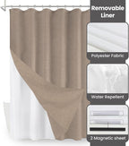 Inhousolu Boho Farmhouse Shower Curtain with Fabric Liner Set, Faux Linen Textured, 8 Metal Hooks Luxury Weighted Hem, Washable Wrinkle Free Bath Curtain for Hotel Bathroom 36" W x 72" L Beige