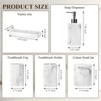 Bathroom Accessories Set, 6 Piece Bathroom Set with Toothbrush Holders, Soap Dispenser, Vanity Tray, Tumbler, Cotton Swab Jars, Bathroom Organizer，Bathroom Sink Sets, Artificial Marble White