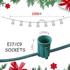 LUCKY TL 100 FT C9/E17 Christmas Light Sockets Set Spool, Green SPT-1 Wire, 12 Inch Spacing, C9 Outdoor String Lights, UL Listed