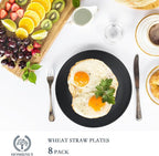 Homienly Dinner Plates Set of 8 Unbreakable Wheat Straw Plates with Textured Design - Microwave & Dishwasher Safe - Perfect for Camping, Kitchen Use - Black, 9 inch