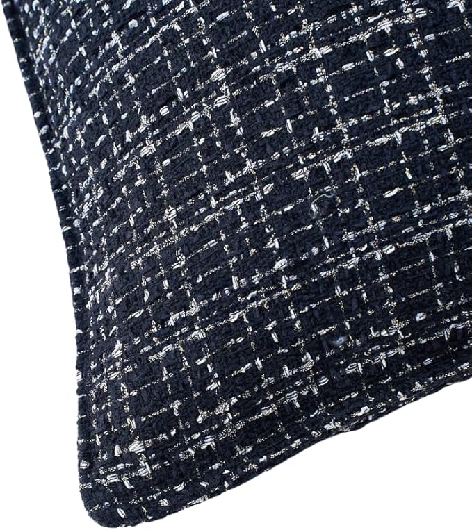 Luxury Tweed & Chenille Throw Pillow Covers – Set of 2 (18" x 18") with Soft and Luxurious Textures Decorative Throw Pillows for Couch, Bed, and Home Decor (Black)