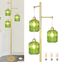 Glass Floor Lamp for Living Room,3-Light Gold Boho Flower Floor Lamp for Bedroom,Farmhouse Standing Lamp Tree Floor Lamps Vintage Retro Brass Tall Lamps for Bedroom,Office,Corner(LED Bulbs Included)