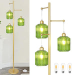 Glass Floor Lamp for Living Room,3-Light Gold Boho Flower Floor Lamp for Bedroom,Farmhouse Standing Lamp Tree Floor Lamps Vintage Retro Brass Tall Lamps for Bedroom,Office,Corner(LED Bulbs Included)