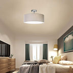 SomSom Ceiling Light, Semi-Flush Mount Modern Fabric Pendant Light Shade, Large Grey Drum Lampshade, Round Pendant Lamp, Lamps for bedrooms, Flush Chrome Matt, 3 Bulbs