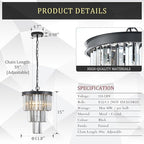 3 Tiers Black Crystal Pendant Light, Mini Smoke Gray K9 Crystal Chandelier Modern Pendant Light Fixture for Kitchen Island Dining Room Hallway Bedroom Closet