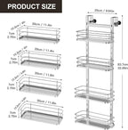 Orimade Adjustable Hanging Over the Shower Door Caddy,Bathroom Organizer Shelf Storage with 4 Hooks for Razor,No Drilling Rustproof Shower Rack Basket, 4 Tier, Silver