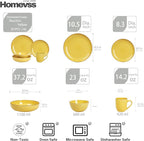 Eur-Nordic Shape Raising Rim 20pc Dinnerware Set, Shiny Glaze Yellow with Speckle Effect