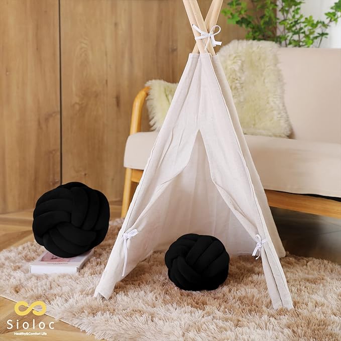 Sioloc Soft Knot Ball Pillows,Round Throw Pillow Cushion Home Decoration Plush Pillow,Throw Knotted Pillow Handmade Round Plush Pillow（13.7inches,Black）