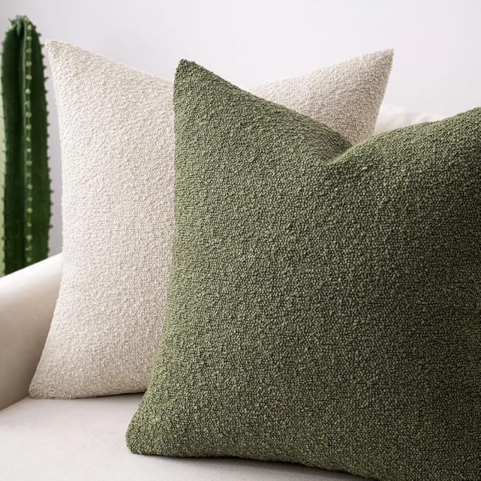MIULEE Textured Boucle Throw Pillow Cover Olive Green Accent Solid Lumbar Spring Pillow Case Decorative Soft Pack of 1 Couch Cushion Chair Sofa Bedroom Livingroom Home Decor,12x20 Inch