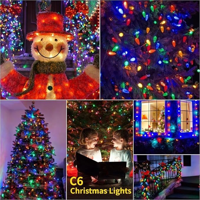 50 LED C6 LED Christmas Lights 16.4Ft C6 Christmas Lights Battery Operated C6 Christmas Lights Seasonal Lighting for Indoor Outdoor Xmas Tree Garden Patio Party Christmas Decor Multi-Color