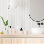 Beige Bathroom Accessory Set - 6 Pcs: Toothbrush Holder, Lotion & Foaming Soap Dispensers, Qtip Holder, Vanity Tray, Bathroom Tumbler - Countertop Organizer