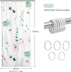 QiyI Small Stall Shower Curtain 36 x 72, Narrow Half Watercolor Floral Bath Curtain, 3D Embossed Sage Green Flower Cloth Bathroom Curtains, Waterproof Fabric White Shower Curtain Set with Hooks