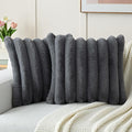 FUTEI Dark Grey Decorative Throw Pillow Covers 22x22 Inch Set of 2, Square Soft Faux Rabbit Fur Big Striped Cushion Cover,Home Decor for Couch Sofa Bed Living Room