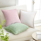 decorUhome Chenille Soft Throw Pillow Covers 24x24 Set of 2, Farmhouse Velvet Neutral Decorative Euro Pillow Covers with Stitched Edge for Couch Sofa Bed Home Decor, Cream White