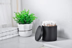 Cotton Swab Holder with Lid, Round Qtip Holder Bathroom Black, Resin Cotton Ball Canister Jar Cosmetics Makeup Countertop Organizer Containers Canister Apothecary Jar, Matte Black