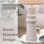 24.75 Inch White Ceramic Table Lamp Set of 2 with Oatmeal Fabric Shade, 3-Way Dimmable Tall Modern Lamp for Living Room, Bedroom, Office Desk & Nightstand