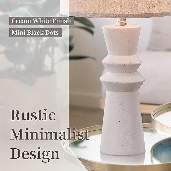 24.75 Inch White Ceramic Table Lamp Set of 2 with Oatmeal Fabric Shade, 3-Way Dimmable Tall Modern Lamp for Living Room, Bedroom, Office Desk & Nightstand