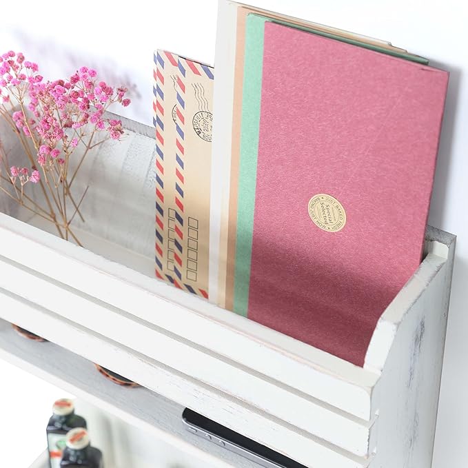 Key Holder, Wall Mounted Mail Organizer, Keys Holder on Wall with 9 Key Hooks, Cream-Colored