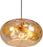 Large Glass Pendant Lighting, 14" Hammered Lampshade Hanging Lamp, 3-Light Brass Gold Chandelier for Dining Living Room Kitchen Island (Amber Glass Shade, 14 Inches)