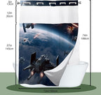 Funny Planet Science Fiction Movie Theme Universe War Cool Shower Curtain with Snap in Fabric Liner Set, Detachable Liner, See Through Mesh Top Window, Waterproof Washable 72" W x 74" H