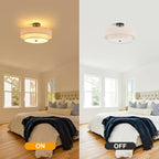 Modern Semi Flush Mount Ceiling Light 18" Modern 3-Lights Black Drum Ceiling Lighting Fixture with Linen Shade Vintage Ceiling Lamp for Kitchen, Basement, Laundry Room, Bedroom