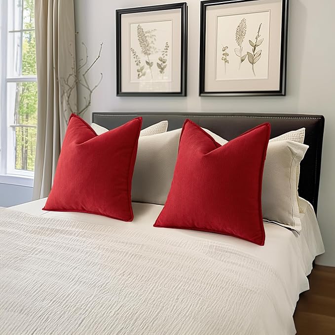 MIULEE Pack of 2 Christmas Red Decorative Pillow Covers 22x22 Inch Soft Chenille Luxurious Couch Throw Pillows Farmhouse Cushion Covers Euro Shams with Elegant Design for Sofa Bedroom Home Decor