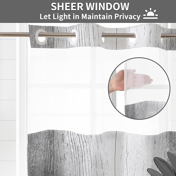 Muuyi Grey Watercolor Floral Shower Curtain,No Hook Shower Curtain,Polyester Shower Curtains with Snap in Fabric,Sheer Top Window for Bathroom Decor,Waterproof & Washable,72W x 75L Inch