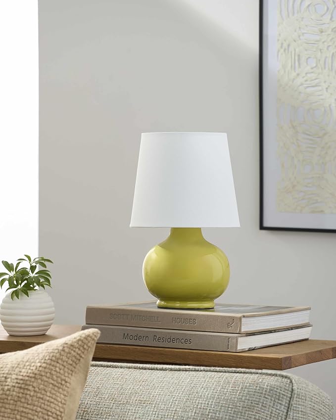 BoutiqueRugs Navarro Boho Ceramic Bedside Table Lamp for Bedroom Nightstand and Living Room - Shade Cotton - Light Green, Sage - 13" H