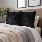 Pallene Black Throw Pillow Covers 22x22 Set of 2, Soft Plush Faux Fur Decorative Couch Pillow Covers for Sofa Bed Living Room Pillow Cases with 3D Diamond Pattern