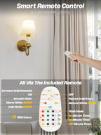 Battery Operated Wall Sconces Set of 2,Vintage Brass Gold Fabric Sconce Light with Linen Cloth Shade Dimmable Rechargeable Cordless Wall Mounted Lamp for Bedroom Living Room Hallway