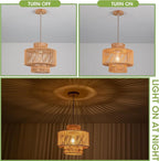 Rattan Pendant Light Boho Chandelier for Dinning Room Bohemian Hanging Lights 3-Tier Rattan Chandelier Basket Light Woven Light for Bedroom Entrance Hallway Kitchen Island Light Fixture