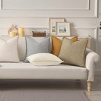 decorUhome Decorative Outdoor Throw Pillow Covers 26x26 Set of 2, Square Linen Rustic Neutral Farmhouse Euro Pillow Covers with Stitched Edge for Couch, Sofa, Living Room, Beige