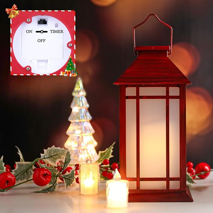 Vintage Flickering Flame LED Lanterns - 13" Hanging Waterproof Decorative Outdoor Flameless Candle