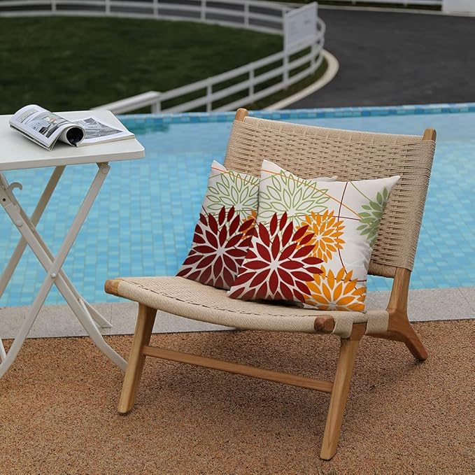 Red Orange Fall Pillow Cover 18X18 Inch Set of 2 Outdoor Waterproof Floral Orange Decorative Pillowcase Decor for Couch Patio Funiture Garden Print Polyester Cushion Cover 01N18