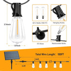 Solar String Lights Outdoor Waterproof, 100FT Solar Powered Outdoor Lights with Remote, 52 Shatterproof with Edison Bulbs, LED String SolarLights for Garden, Backyard, Parties