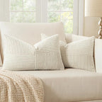 MIULEE Beige Corduroy Pillow Covers Pack of 2 Boho Decorative Spliced Throw Pillow Covers Soft Solid Couch Pillowcases Cross Patchwork Textured Cushion Covers for Living Room Bed Sofa 14x22 inch