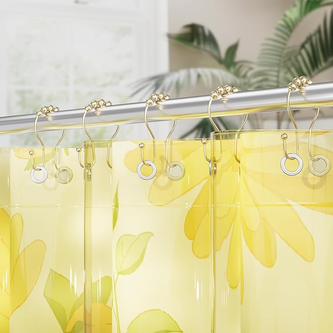 AmazerBath 12Pcs Gold Metal Double Shower Curtain Hooks & Rings, Rust Proof, Smooth Glide, Multipurpose