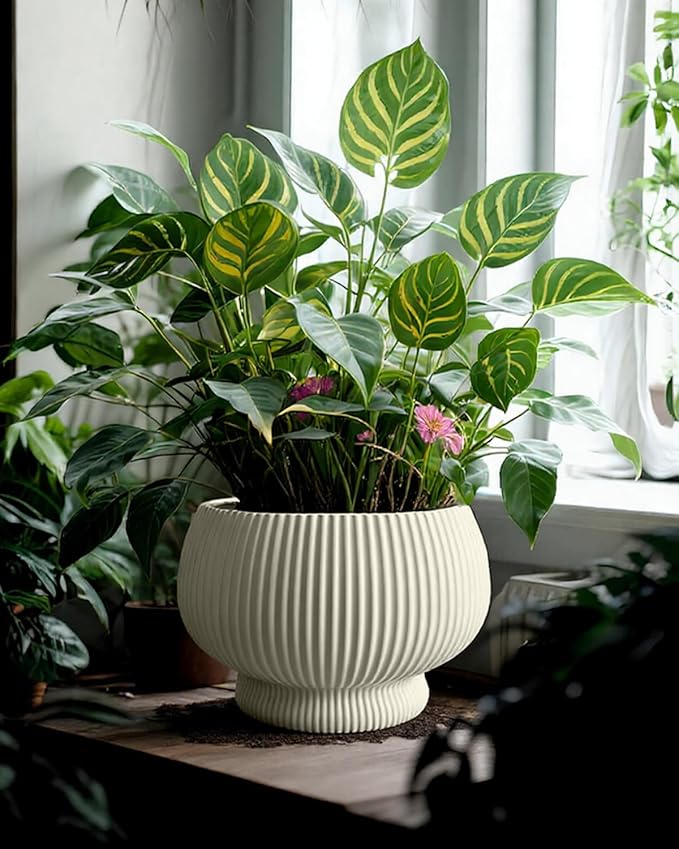 OXART 9.4 Inch Plant Pots, Ceramic Planters for Indoor Plants, Outdoor Flower Pots for Plants with Drainage Holes, Decorative Pot for Flowers & Herbs, No Trays, Yellow