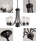 Contemporary 5 Light Glass Chandelier Black Traditional Chandeliers Kitchen Dining Room Lighting Fixtures Hanging Pendant Light Industrial Flush Mount Ceiling Light
