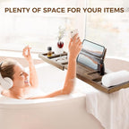Teak Bathtub Tray - Luxury Bath Tray with Expandable Handles, Wine Glass and Phone Holders, Book Stand - Perfect for Home Spa Relaxation and Reading - Natural Bath Accessories - Dark Walnut Color