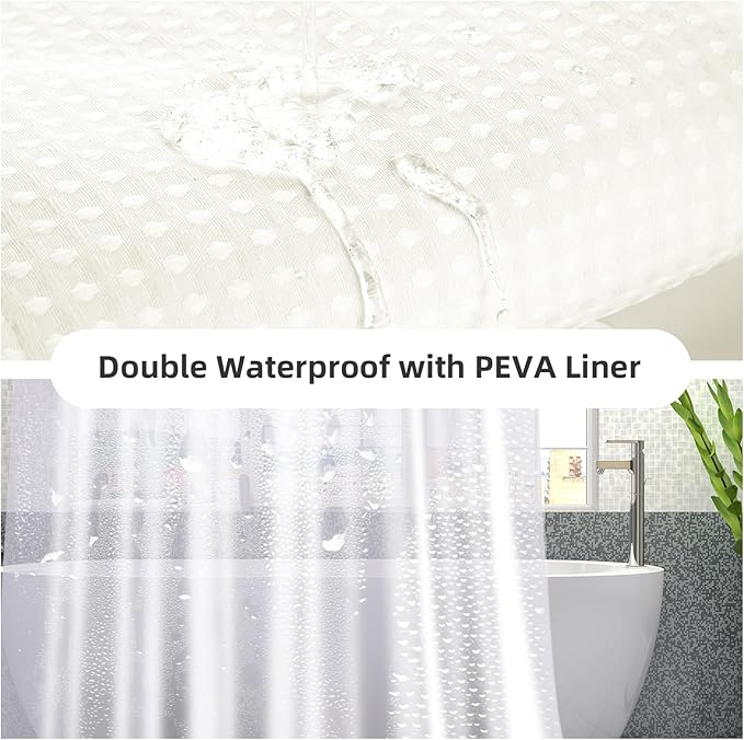 LaCyan 3 in 1 Waterproof Waffle Weave Shower Curtain and Clear Liner Set with 12 Stainless Steel Hooks Double Sided for Bathroom 72 Inches Heavy Duty Polyester Fabric Shower Curtains 72x72