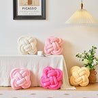 Xuyier Knot Pillow Ball, Decorative Throw Pillows with Velvet Fabric for Couch Bed, 12" Decor Knotted Square Floor Pillow Cushions for Living Room (12 Inches, Light Yellow)