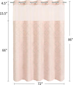 No Hooks Boho Light Pink Woven Fabric Shower Curtain 72 x 86 Modern Farmhouse, Tufted Chevron Striped Shabby Chic Textured, Minimalist Hookless Shower Curtains for Bathroom, Hotel Decor